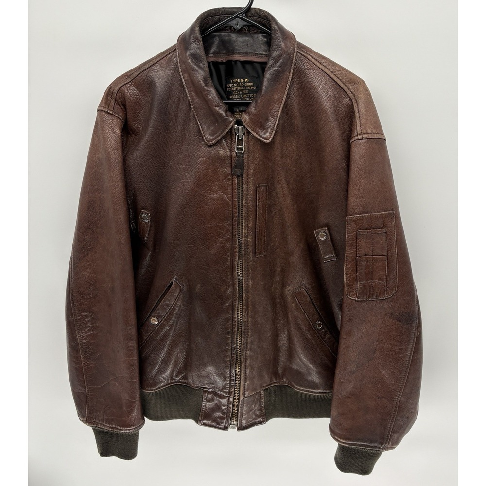 Vintage Avirex B-15 Brown Leather Bomber Jacket Retro Air Force Flight L
